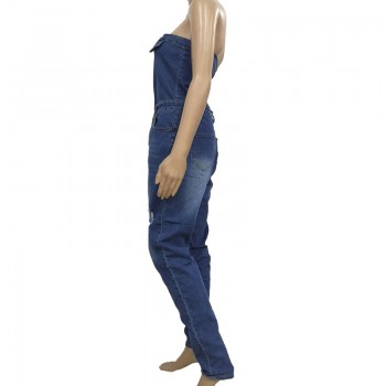 Women Off Shoulder Jeans Jumpsuits Rompers Fashion Strapless Buttons Long Slim Denim Women's Jumpsuits Overalls
